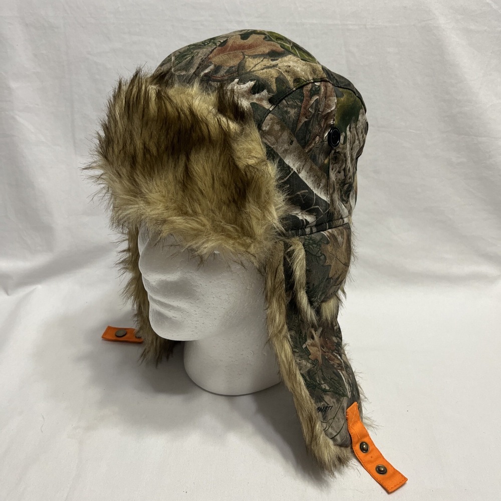 True Timber Faux Fur Camouflage Trapper Hunting Hat Cap Outdoor Quilted